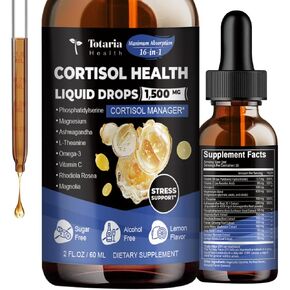 cortisol Supplement Liquid Drops Hormone Balance for Women Men with Magnesium Complex,Ashwagandha,Rhodiola Rosea,L Theanine,Phosphatidylserine Supplements Mood, Focus, Sleep Support 2 FL.OZ
