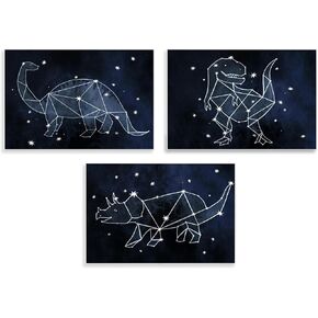 Stupell Industries Night Sky Dinosaur Constellations Outer Space, Design by Daphne Polselli Wall Plaque, 3pc, each 10 x 15, Blue
