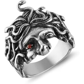 HZMAN Medusa Ring for Men Women Stainless Steel Gothic Punk Gorgon Ring Retro Greek Mythology Medusa Snake Ring Jewelry Gift