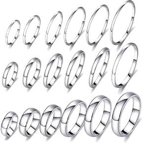 stino 18Pcs Silver Rings Set for Women & Men, 316L Stainless Steel Rings Bulk 2mm 4mm 6mm