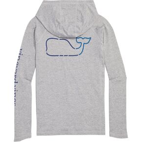 vineyard vines Boys' On-The-go Whale Outline Long-Sleeve Harbor Performance Hoodie Tee