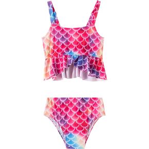 LIZENS Girls Two Piece Mermaid Bikini Set Ruffle Flounce Adjustable Beach Bathing Swimsuit 2-12 Years for Kids