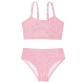 Century Star Girls Swimsuit 2-Piece Ribbed Bikini Set Adjustable Strap Bathing Suits for Teens Swimwear Solid