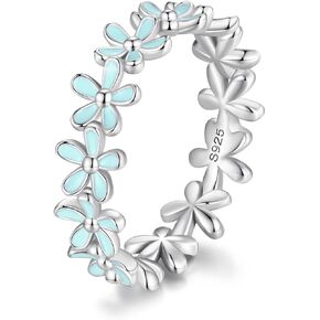 MUNDELL 925 Sterling Silver Dainty Daisy Rings Blue Flower Finger Rings for Women Stacking Promise Rings Fine Jewelry