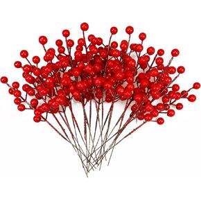 30 Pcs Artificial Red Berry Stems, Christmas Holly Berry Branches Decorations Home, Fake Red Berry Picks for Christmas Tree Decorations Crafts Wreath Party Table Centerpiece