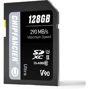 128GB V90 SD Card SDXC UHS-II V90 Memory Card R290MB/s W290MB/s C10 U3 V90 Full-HD & 8K Video for Professional Photographers & Content Creators DSLR Mirrorless Cameras Dull Black