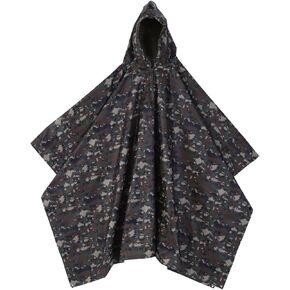 FILFEEL Waterproof Poncho Camping Hooded Ripstop PVC Adults Rain Coat Marpat Woodland Camouflage Outdoor Hunting Fishing with Matching Bag