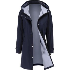 Zeagoo Womens Raincoats Waterproof Lightweight with Hood 2025 Stylish Rain Jacket Long Raincoat for Women Windbreaker Jackets Navy Blue M