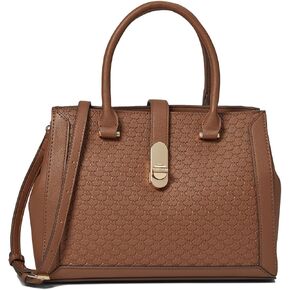 Anne Klein Medium Embossed Logo Satchel with Turn Lock, Chestnut in Kuwait