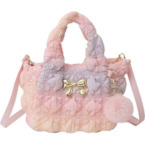 I IHAYNER Quilted Puffer Tote Bag Small Crossbody Shoulder Bag with Zipper Bubble Hobo Handbag Carryall Bag for Women