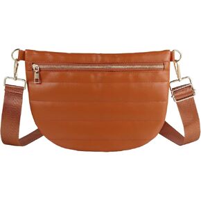 Quilted Puffer Leather Belt Bag for Women Puffer Crossbody Bags Puffy Sling Belt Bag Fanny Pack Bum Waist Chest Shoulder Bag for Women-Black