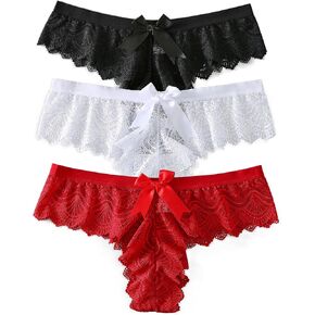Justgoo Womens Floral Lace G-String Thongs Panties Sexy Underwear Low Rise T-Back Underpants 1-3 Pack