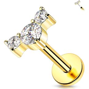 Melighting 14K Solid Gold Flat Back Earring 16G Threadless Earring 6/8 mm Helix Piercing Titanium Conch Piercing Jewelry Clear CZ Curved Cartilage Earring for Women