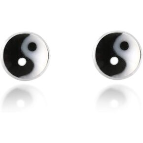 AeraVida 22G A Pair of Petite Colored Enamel Yin-Yang Balance Sterling Silver Nose Ring | Yin Yang Nose Ring | Nose Ring Studs for Women Sterling Silver