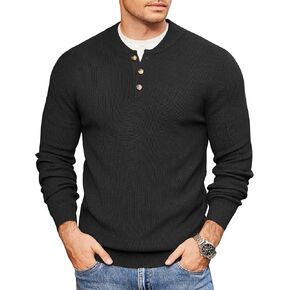 COOFANDY Men Henley Knit Sweater Dress Long Sleeve Button Pullover Sweater Casual Sweater Lightweight Slim Fit Tops