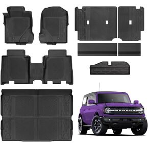 Floor Mats for Ford Bronco 4 Door 2025 2024-2021 Full Sets All Weather Floor Mat for Ford Bronco Accessories 2025 2024-2021 Rear Back Seat Cover Protector Trunk Frunk Cargo Liner