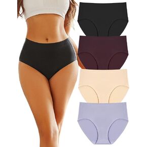 FINETOO Women's High Waisted Seamless Underwear Full Coverage Brief Ladies No Show Panties Sexy Lingerie Regular&Plus Size