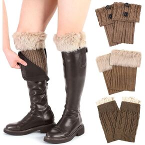 3 Pairs Winter Warm Boot Cuffs for Women Women Faux Fur Boot Cuff Leg Warmers Boot Socks Ankle Warmers for Women Short Boot Socks Crochet Knitted Boot Cuffs Furry Leg Warmers for Winter