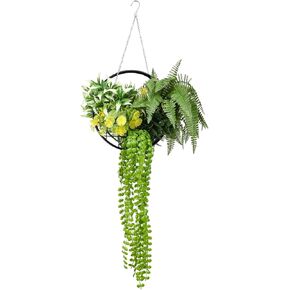 Fake Hanging Plant 1Pieces- Artificial Wall Plants with Adjustable Chaining and Black Frame, Faux Ivy Vines Indoor Outdoor Boho Wall Hanging Planter Greenery Décor for Bathroom Home Garden