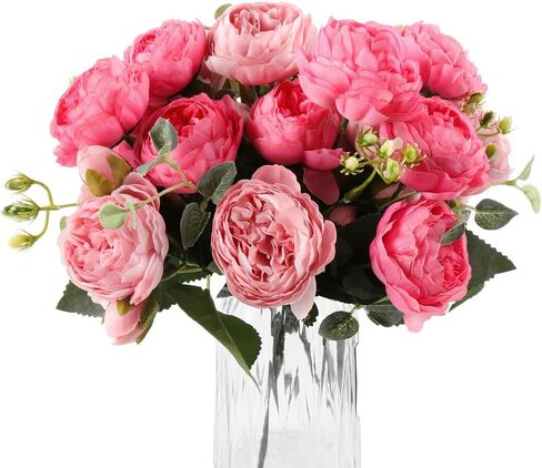 DEEMEI Artificial Peony Flower Silk Peonies Bouquet 4 Bundles Fake Flowers Bulk for Home Wedding Party Decor (Rose Red+Pink) in Saudi Arabia