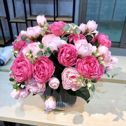 DEEMEI Artificial Peony Flower Silk Peonies Bouquet 4 Bundles Fake Flowers Bulk for Home Wedding Party Decor (Rose Red+Pink) in Saudi Arabia