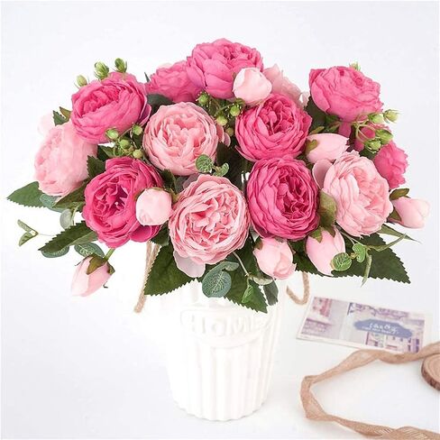 DEEMEI Artificial Peony Flower Silk Peonies Bouquet 4 Bundles Fake Flowers Bulk for Home Wedding Party Decor (Rose Red+Pink) in Saudi Arabia