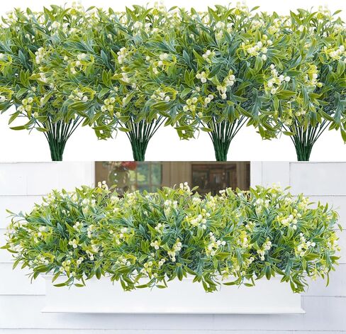 8 Bundles Artificial Flowers for Outdoor, UV Resistant Fake Plastic Flowers Plants Faux Flowers for Garden Window Box Office Home Bedroom Living Room Decor (White) in Saudi Arabia