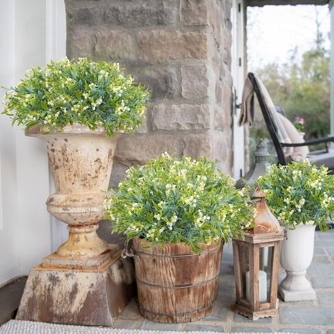 8 Bundles Artificial Flowers for Outdoor, UV Resistant Fake Plastic Flowers Plants Faux Flowers for Garden Window Box Office Home Bedroom Living Room Decor (White) in Saudi Arabia