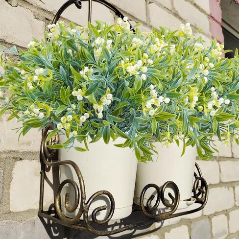 8 Bundles Artificial Flowers for Outdoor, UV Resistant Fake Plastic Flowers Plants Faux Flowers for Garden Window Box Office Home Bedroom Living Room Decor (White) in Saudi Arabia