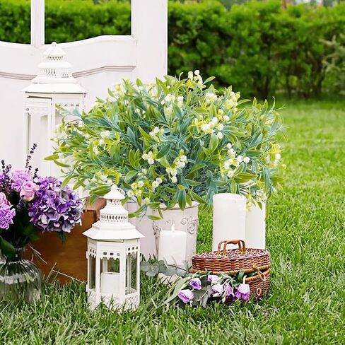 8 Bundles Artificial Flowers for Outdoor, UV Resistant Fake Plastic Flowers Plants Faux Flowers for Garden Window Box Office Home Bedroom Living Room Decor (White) in Saudi Arabia