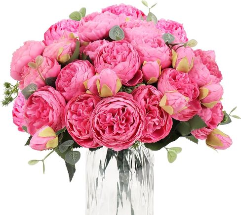 DEEMEI Artificial Peony Flower Silk Peonies Bouquet 4 Bundles Fake Flowers Bulk for Home Wedding Party Decor (Rose Red+Pink) in Saudi Arabia