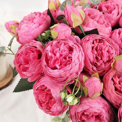 DEEMEI Artificial Peony Flower Silk Peonies Bouquet 4 Bundles Fake Flowers Bulk for Home Wedding Party Decor (Rose Red+Pink) in Saudi Arabia