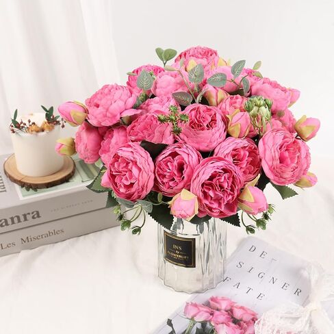 DEEMEI Artificial Peony Flower Silk Peonies Bouquet 4 Bundles Fake Flowers Bulk for Home Wedding Party Decor (Rose Red+Pink) in Saudi Arabia