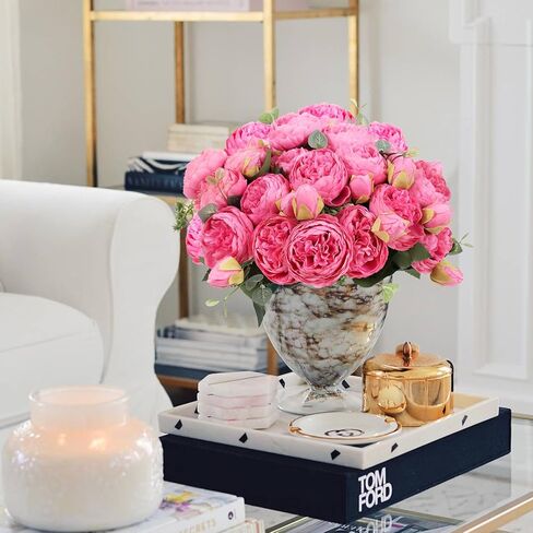 DEEMEI Artificial Peony Flower Silk Peonies Bouquet 4 Bundles Fake Flowers Bulk for Home Wedding Party Decor (Rose Red+Pink) in Saudi Arabia