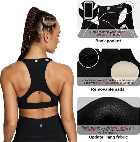 QUEENIEKE Women's Medium Support Back Pocket Energy Sport Bra Cotton Feel 70927 in Saudi Arabia