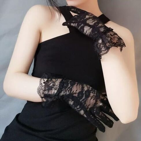 Halloween Lace Gloves for Women, 2Pairs White Prom Gloves Wedding Tea Party Gloves Short Courtesy Dressy Lace Gloves in Saudi Arabia