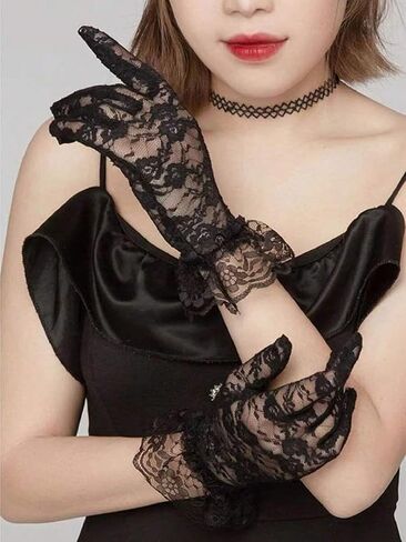 Halloween Lace Gloves for Women, 2Pairs White Prom Gloves Wedding Tea Party Gloves Short Courtesy Dressy Lace Gloves in Saudi Arabia