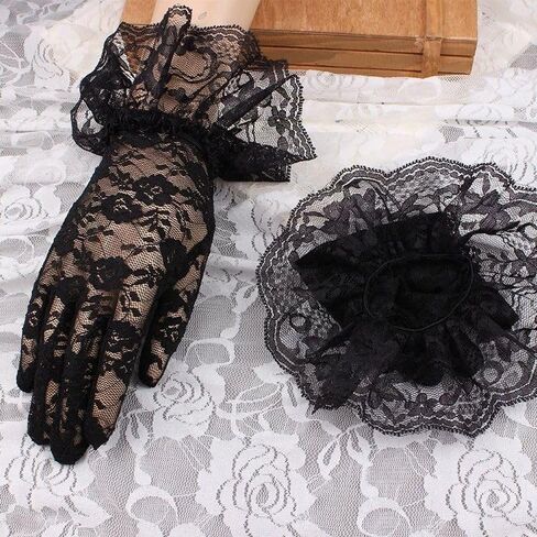 Halloween Lace Gloves for Women, 2Pairs White Prom Gloves Wedding Tea Party Gloves Short Courtesy Dressy Lace Gloves in Saudi Arabia