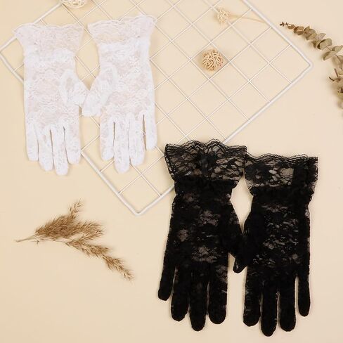 Halloween Lace Gloves for Women, 2Pairs White Prom Gloves Wedding Tea Party Gloves Short Courtesy Dressy Lace Gloves in Saudi Arabia