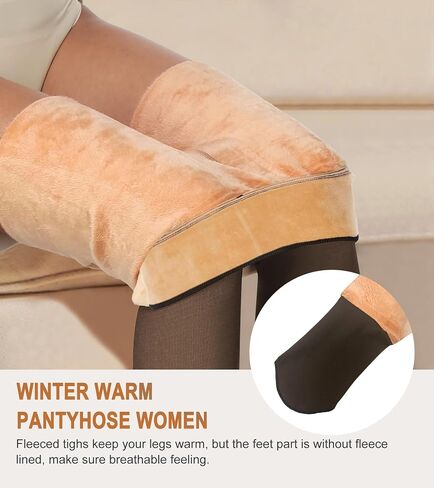 Fleece Lined Tights Sheer Women Fake Translucent Warm Pantyhose Sheer Leggings Thermal Thick Tights for Winter in Saudi Arabia