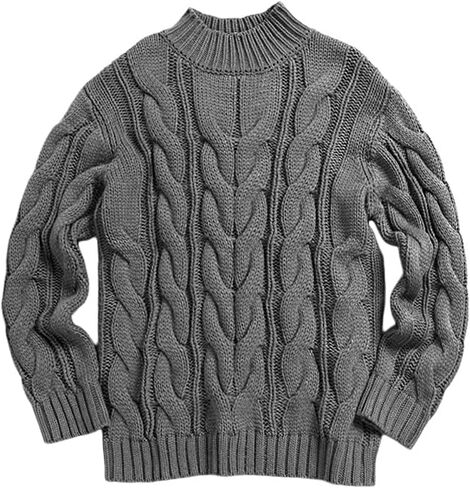 Men's Turtleneck Pullover Sweaters Knitted Long Sleeve Cable Twisted Knit Warm Winter Casual Sweater in Saudi Arabia