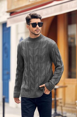 Men's Turtleneck Pullover Sweaters Knitted Long Sleeve Cable Twisted Knit Warm Winter Casual Sweater in Saudi Arabia
