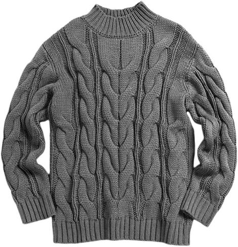 Men's Turtleneck Pullover Sweaters Knitted Long Sleeve Cable Twisted Knit Warm Winter Casual Sweater in Saudi Arabia