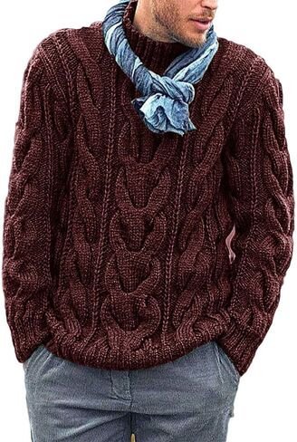Men's Turtleneck Pullover Sweaters Knitted Long Sleeve Cable Twisted Knit Warm Winter Casual Sweater in Saudi Arabia