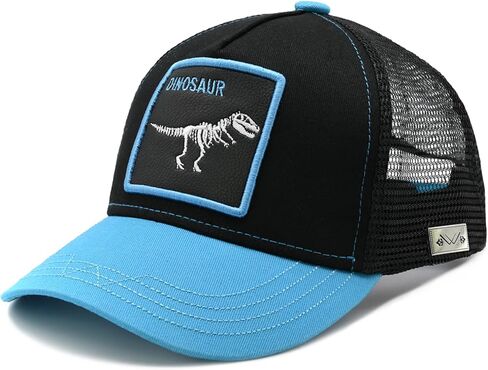 Boys' Dinosaur Trucker Hat, Adjustable Embroidered Dino Mesh Baseball Cap Snapback for Kids Age 2-6 in Kuwait