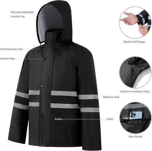 Rain Suit, High Visibility Reflective Safety Jacket, Lightweight Rain Gear, Waterproof Rain Jacket with Pants in Saudi Arabia