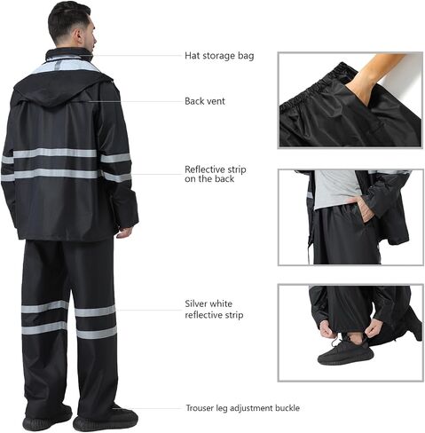 Rain Suit, High Visibility Reflective Safety Jacket, Lightweight Rain Gear, Waterproof Rain Jacket with Pants in Saudi Arabia