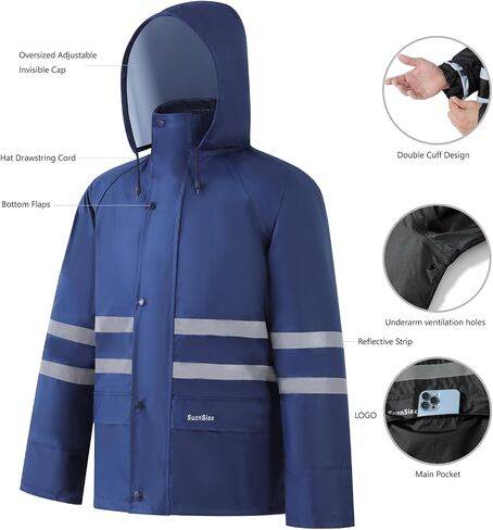 Rain Suit, High Visibility Reflective Safety Jacket, Lightweight Rain Gear, Waterproof Rain Jacket with Pants in Saudi Arabia
