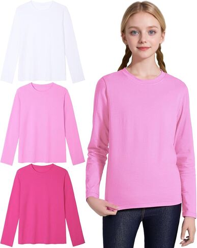 3 Pack Boys Long Sleeve Shirts Girls Cotton Crewneck T-Shirts Kids Basic Soft Long Sleeve Tees Top 5-13 Years in Saudi Arabia