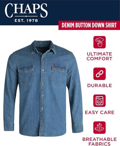 Chaps Men's Shirt - Comfort Stretch Button Down Denim Shirt - Casual Long Sleeve Collared Shirt for Men, M-XXL in Saudi Arabia